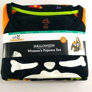 Celebrate Halloween Pajamas NWT Glow In Dark Skeleton Candy Top Pants XL